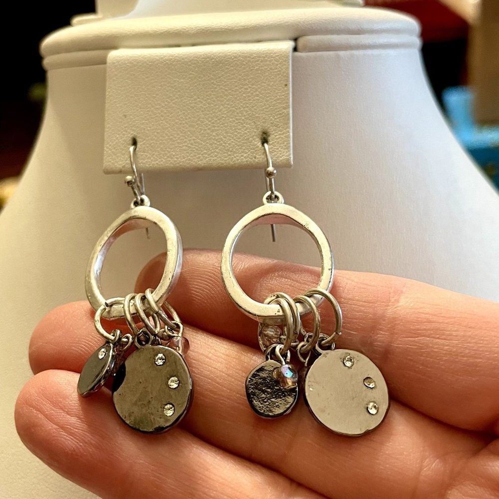 Silver Tone Hoop Earrings with Dangly Accents